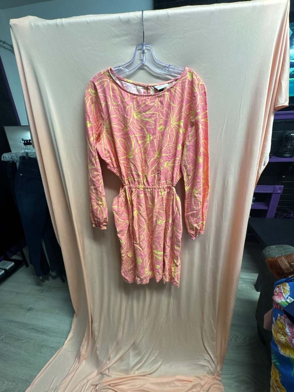 Universal Thread Women's Pink Floral Long Sleeve Cutout Mini Dress